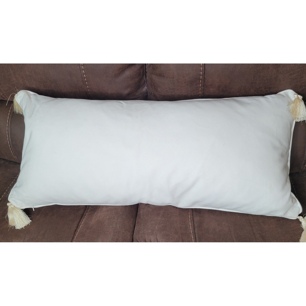 Lumbar Accent Pillow White Be Our Guest Embroidered Tassel Trim - Picture 7 of 8